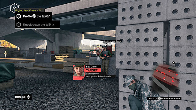 You will be informed by the game, as soon as the target is spotted - Description of a typical infiltration of a gang hideout | Gang Hideouts - Gang Hideouts - Watch Dogs Game Guide