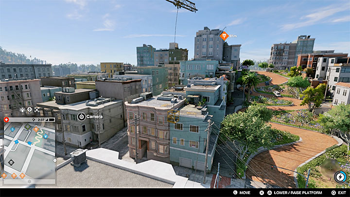 A man basket is attached to the crane - bring it down - Paint Job (graffiti mission) | Side Operations - Side Operations - Watch Dogs 2 Game Guide