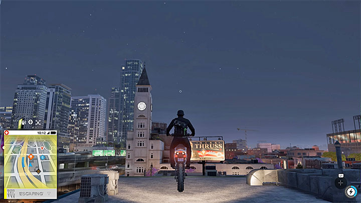 Use the motorcycle to jump across to the building with the billboard - Paint Job (graffiti mission) | Side Operations - Side Operations - Watch Dogs 2 Game Guide