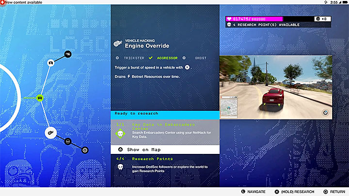 Advanced skills require having both research points AND Key Data - Best Skills - unlocking and recommendations - The Basics - Watch Dogs 2 Game Guide