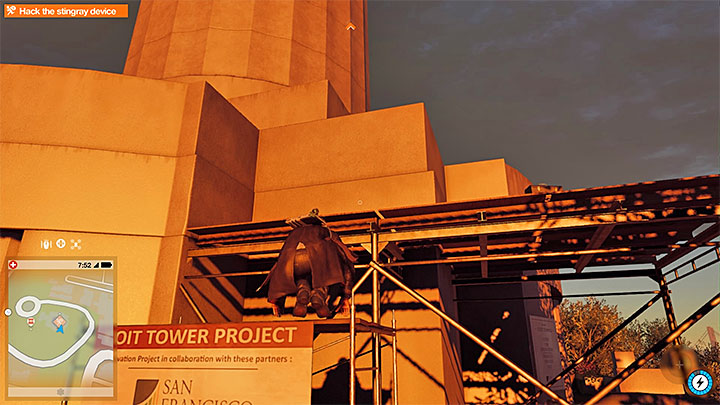 Begin climbing near the scaffold - Stolen Signals | Side Operations - Side Operations - Watch Dogs 2 Game Guide