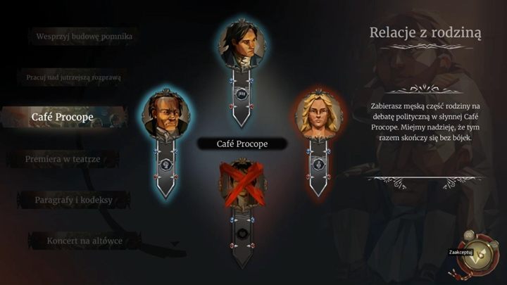 Choose how you want to spend the evening with your family - Day 3 and 4 - Quick trials and the trial of Alfred Renoir - a baker - Act 2 - Egalite - We. The Revolution Guide