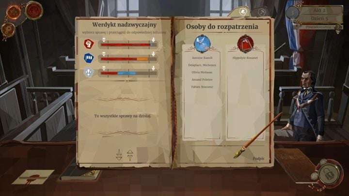 As for the quick trials - pay attention to the stamps and use common sense to pass a sentence - Day 5 - Quick trials and another intrigue - Act 2 - Egalite - We. The Revolution Guide