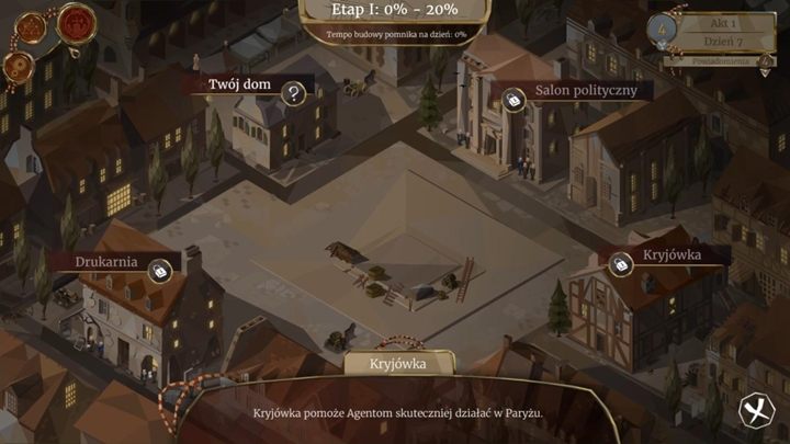 In addition, in your area, you will be able to open new buildings over time, as well as erect monuments that will increase your reputation, or public support - Actions on the Map of Paris in We The Revolution - Basics - We. The Revolution Guide