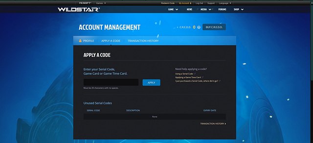 The code that you receive needs to be entered into the window - Subscription and the payment system - WildStar - Game Guide and Walkthrough