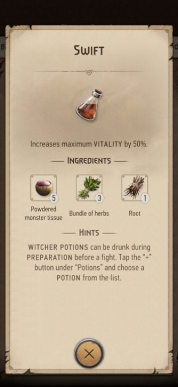 Effect: increases the number of health points by 50% - Witcher Monster Slayer: Best potion - which one is it? - Witcher Monster Slayer: Crafting - Witcher Monster Slayer Guide