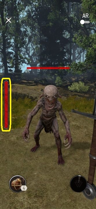 The character's vitality is displayed on the left side of the screen - Witcher Monster Slayer: User interface - Combat Guide - Witcher Monster Slayer: Combat - Witcher Monster Slayer Guide