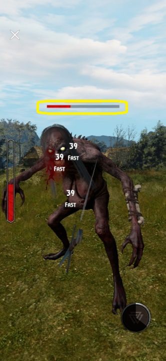 The opponent's vitality is visible just above their head - Witcher Monster Slayer: User interface - Combat Guide - Witcher Monster Slayer: Combat - Witcher Monster Slayer Guide
