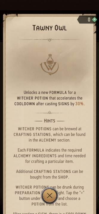 Effect: allows you to create the Tawny Potion - Witcher Monster Slayer: Alchemy skills - Witcher Monster Slayer: Skills - Witcher Monster Slayer Guide