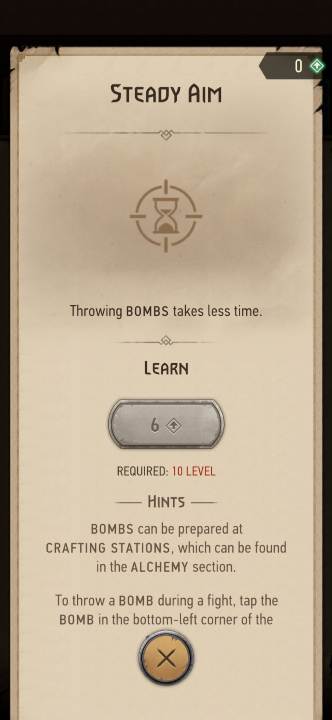 Effect: reduces bomb throwing time - Witcher Monster Slayer: Alchemy skills - Witcher Monster Slayer: Skills - Witcher Monster Slayer Guide
