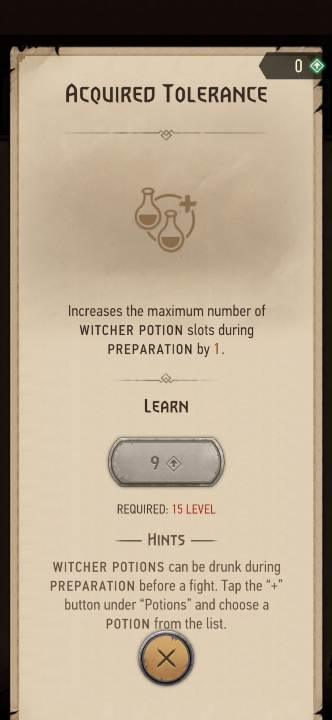 Effect: increases the amount of witcher potions that can be used during combat - Witcher Monster Slayer: Alchemy skills - Witcher Monster Slayer: Skills - Witcher Monster Slayer Guide