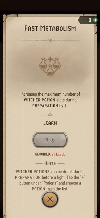 Effect: increases the amount of witcher potions that can be used during combat - Witcher Monster Slayer: Alchemy skills - Witcher Monster Slayer: Skills - Witcher Monster Slayer Guide