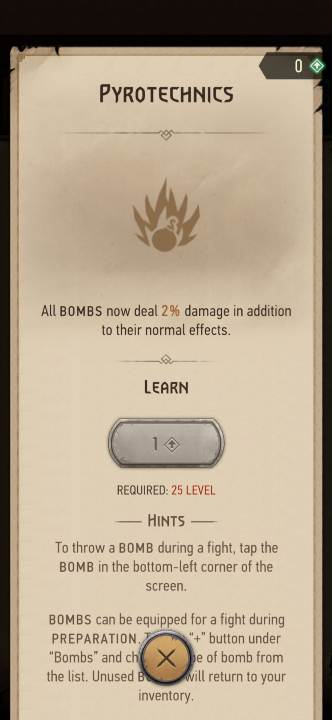 Effect: all bombs deal more damage - Witcher Monster Slayer: Alchemy skills - Witcher Monster Slayer: Skills - Witcher Monster Slayer Guide