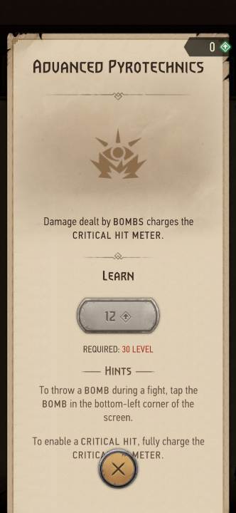 Effect: bombs charge the critical hit meter - Witcher Monster Slayer: Alchemy skills - Witcher Monster Slayer: Skills - Witcher Monster Slayer Guide