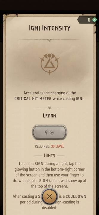 Effect: using the Igni sign increases the critical hit meter charge rate - Witcher Monster Slayer: Signs skills - Witcher Monster Slayer: Skills - Witcher Monster Slayer Guide