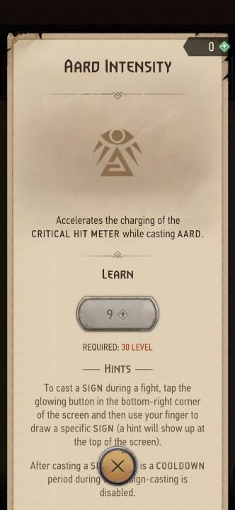 Effect: using the Aard sign increases the critical hit meter charge rate - Witcher Monster Slayer: Signs skills - Witcher Monster Slayer: Skills - Witcher Monster Slayer Guide