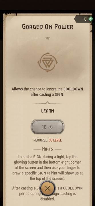 Effect: gives you the chance to ignore the cooldown after casting a sign - Witcher Monster Slayer: Signs skills - Witcher Monster Slayer: Skills - Witcher Monster Slayer Guide