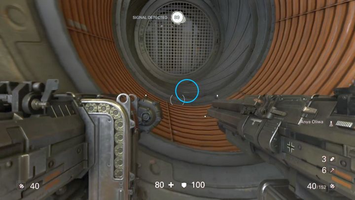 This writing can be found soon after you leave the transportation capsule damaged by SuperSoldat - Ausmerzer | Secrets and collectibles - Chapter 10 - Ausmerzer - Wolfenstein II: The New Colossus Game Guide