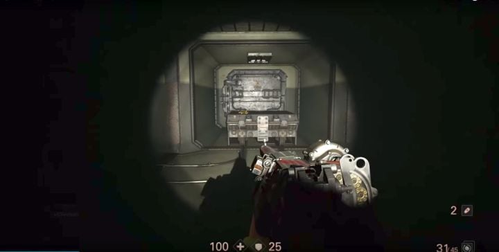 The Golden Item is lying on the cart, which you can see in the picture. - New York Riverside | Collectibles in Ubercommander Missions - Collectibles in Ubercommander Missions - Wolfenstein II: The New Colossus Game Guide