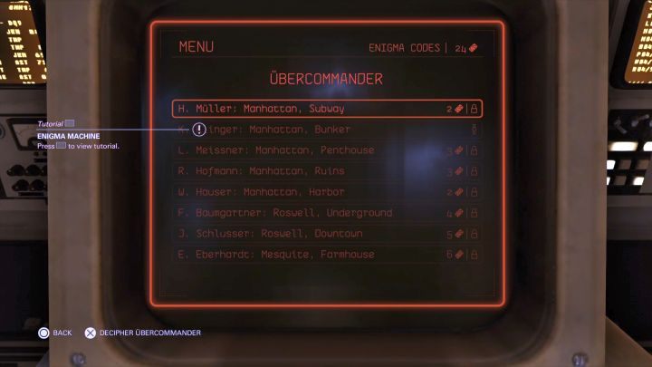 You can pick any mission and try to unlock it. - Enigma codes | Collectibles - Collectibles - Wolfenstein II: The New Colossus Game Guide