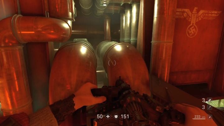 The passage into the control room. - Evas Hammer and Section F revisited | Old Secrets | Walkthrough - Chapter 3 - Old Secrets - Wolfenstein II: The New Colossus Game Guide