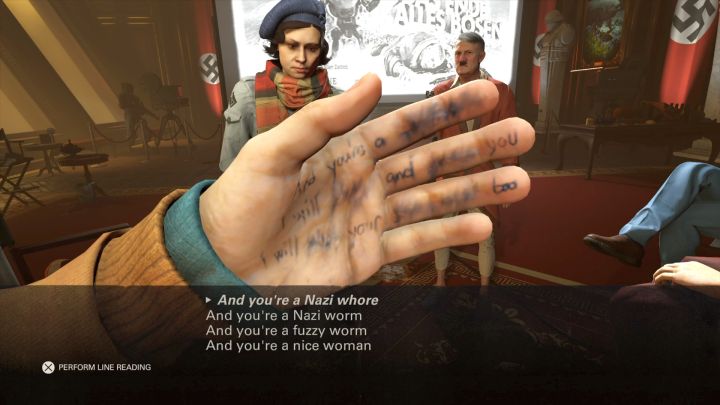 Dialogue option selection screen. - Audition | Venus | Walkthrough - Chapter 8 - Venus - Wolfenstein II: The New Colossus Game Guide