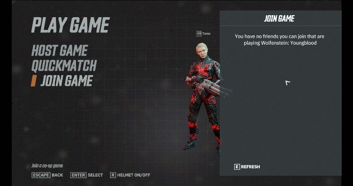 Every time you want to enter Wolfenstein Youngblood, the game asks you whether you want to play alone, with a friend or with someone random - Cooperation mode vs single-player in Wolfenstein Youngblood - Basics - Wolfenstein Youngblood Guide
