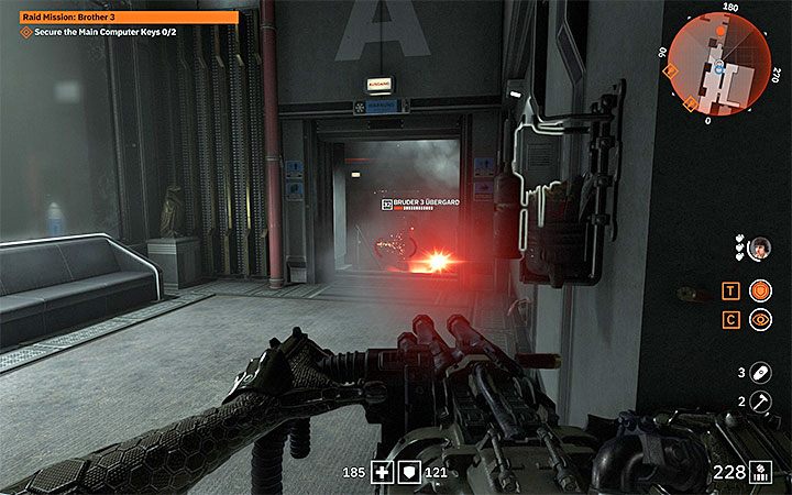 Fighting the boss in the main archive room is risky, even if youre hiding behind servers - Bruder 3 Ubergarde | Bosses in Wolfenstein Youngblood - Bosses and mini-bosses - Wolfenstein Youngblood Guide