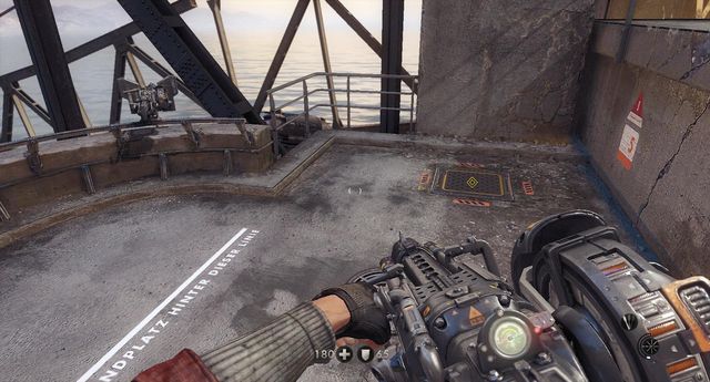 Entrance to the next location and to the warehouse with a collectible - Gibraltar Bridge - Secrets - Wolfenstein: The New Order - Game Guide and Walkthrough