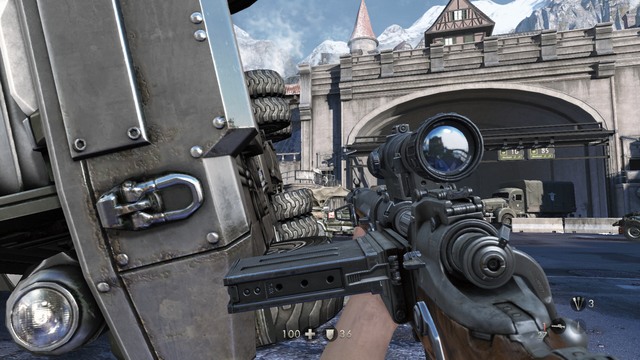 After the fight replenish the supplies from the things scattered across the bridge, and hide in the place shown in the picture - Chapter 4 - Escape! - Walkthrough - Wolfenstein: The Old Blood - Game Guide and Walkthrough