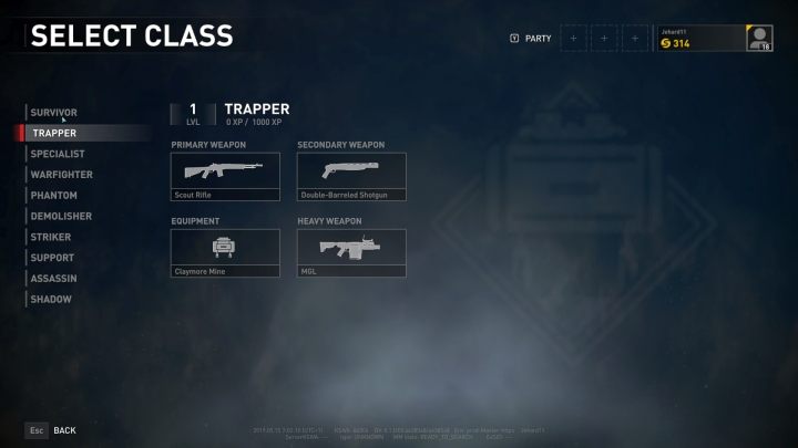 The Trapper class selection screen. - Player vs Player World War Z - character classes - Player vs Player mode - World War Z Guide