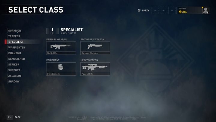 The Specialist class selection screen. - Player vs Player World War Z - character classes - Player vs Player mode - World War Z Guide