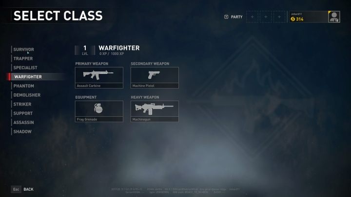 The Warfighter class selection screen. - Player vs Player World War Z - character classes - Player vs Player mode - World War Z Guide