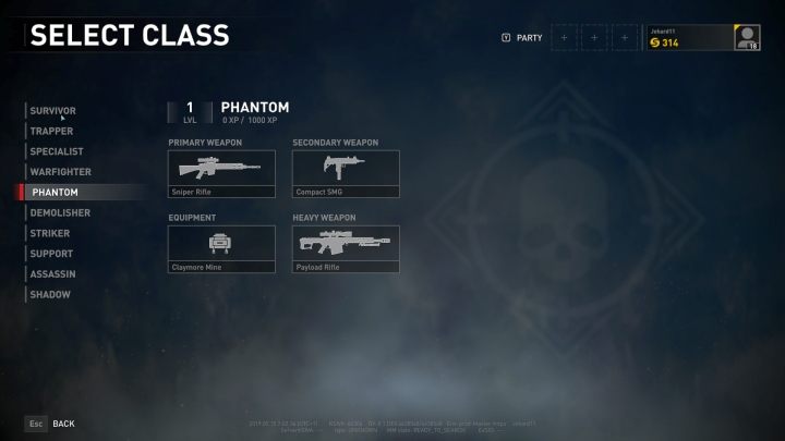 The Phantom class selection screen. - Player vs Player World War Z - character classes - Player vs Player mode - World War Z Guide