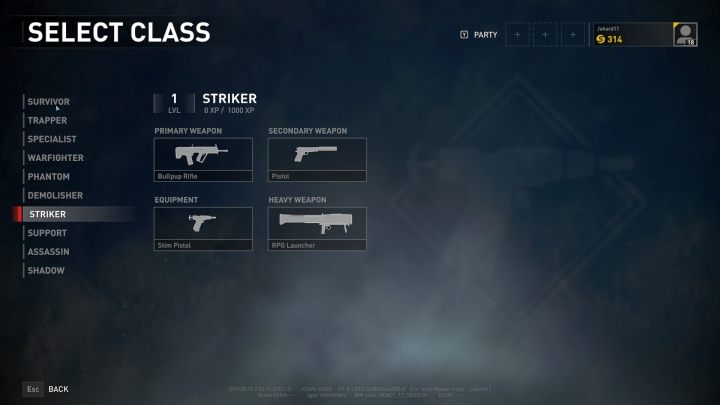 The Striker class selection screen. - Player vs Player World War Z - character classes - Player vs Player mode - World War Z Guide