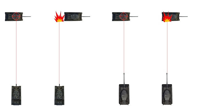 Shooting with the lead: 152mm howitzer (on the left) has to aim in front of the enemy, if it intends to hit the target. - Aiming - Game mechanics - World of Tanks - Game Guide and Walkthrough
