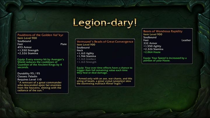 The devil is in the detail, cause in order to balance the game, each character could wear only two legendary items - Legendary Items in WOW Battle for Azeroth - FAQ - World of Warcraft Battle for Azeroth Game Guide