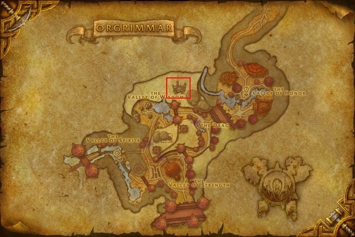 On this map of Ogrimmar, we have marked the portal to Uldim, which will help you in getting to Silithus. - How to get to Silithus and begin A Dying World quest in WOW Battle for Azeroth? - FAQ - World of Warcraft Battle for Azeroth Game Guide