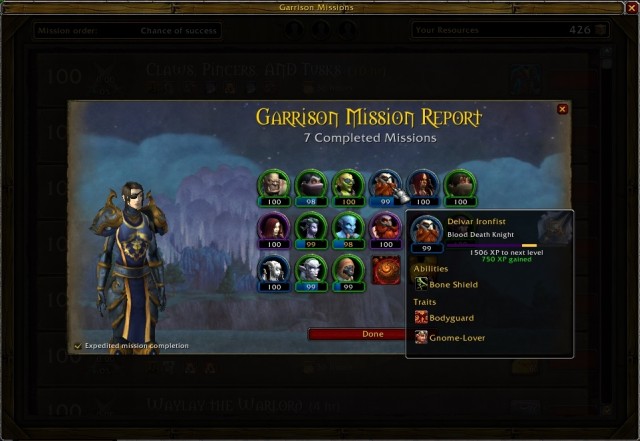 Then, click View Rewards thanks to which you access the window with all of the received rewards displayed - Garrison Mission Manager + Master Plan - Detailed guide - World of Warcraft: Warlords of Draenor Game Guide