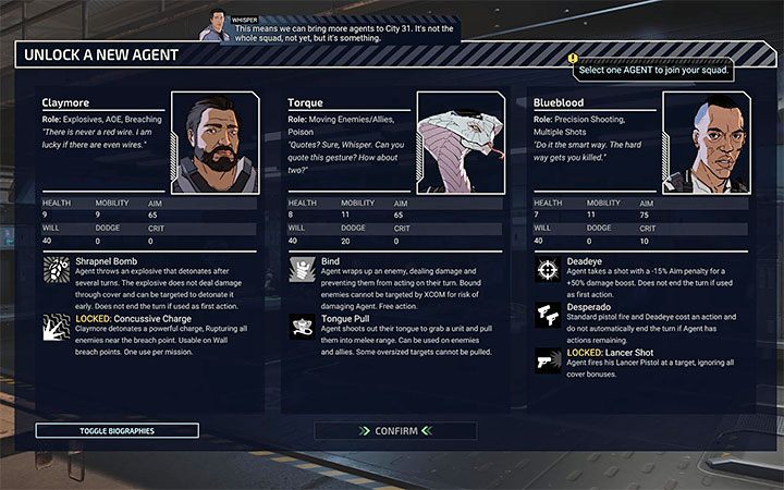 The Chimera squad consists of 11 main characters - both humans and aliens representing various races known from previous installments of the XCOM series - XCOM Chimera Squad: Squad members, tips, skills, features - Basics - XCOM Chimera Squad Guide