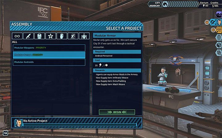 3) Assembly - You can order the development of new technologies which unlocks new equipment or general inventions that will help you during the game - XCOM Chimera Squad: Headquarters - Basics - XCOM Chimera Squad Guide