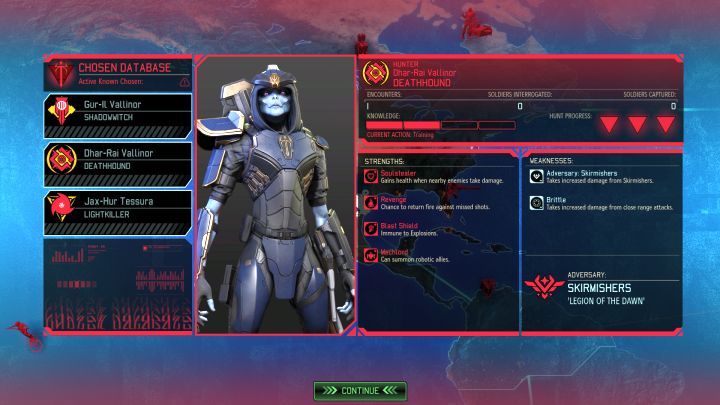 The Hunter status screen. - Combat with The Chosen | The Chosen - The Chosen - XCOM 2 Game Guide