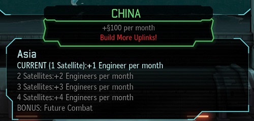If your satellite network will cover the entire continent, the added bonus is activated (the first is activated automatically when the base is set up in the location) - Satellites and funds - XCOM Base - XCOM: Enemy Unknown - Game Guide and Walkthrough
