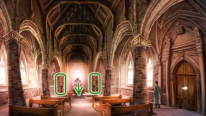 Look at Saint Alick sculpture on the pillar (on the left) - Chapter Four - Inverlochs Castle | Walkthrough - Walkthrough - Yesterday Origins Game Guide