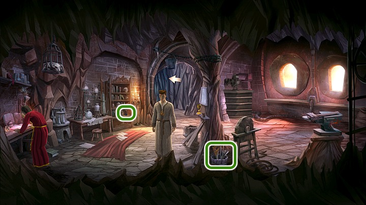 Come back to the dungeon, go to the workshop and from the wardrobe take a bottle with powerful sleeping powder (bottom shelf) - Chapter Four - Inverlochs Castle | Walkthrough - Walkthrough - Yesterday Origins Game Guide