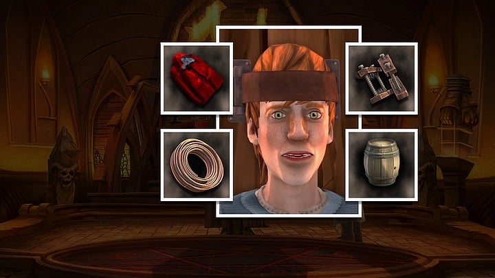 Click Fergus, use Caytirs cape, strips, disassembled boots on him, and information about escape on him - Chapter Four - Inverlochs Castle | Walkthrough - Walkthrough - Yesterday Origins Game Guide