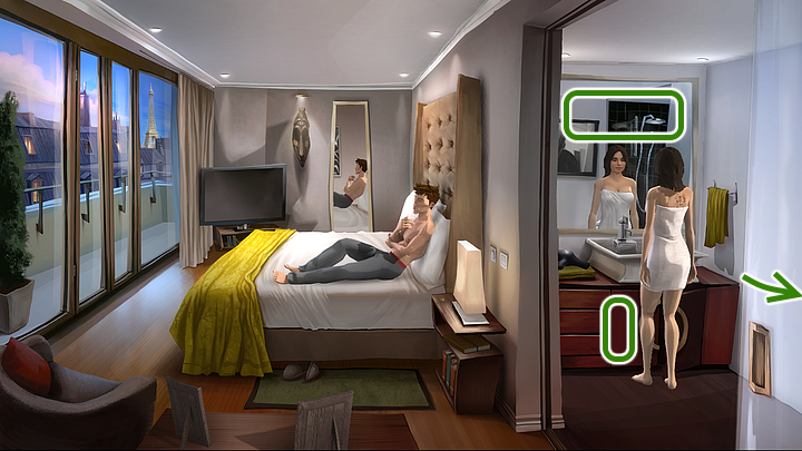 Come back to the bathroom and look at the mirror - Pauline notices wrinkles under eyes (information in the inventory - wrinkles) - Chapter One - Paris | Walkthrough - Walkthrough - Yesterday Origins Game Guide