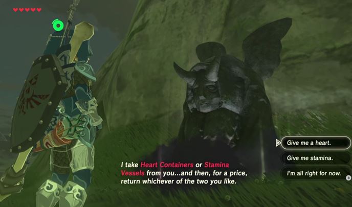 From now on, you can give Heart containers/Stamina Vessels to the strange creature - How to improve stamina/health in Zelda Breath of the Wild?? - FAQ - Frequently asked questions - The Legend of Zelda Breath of the Wild Guide