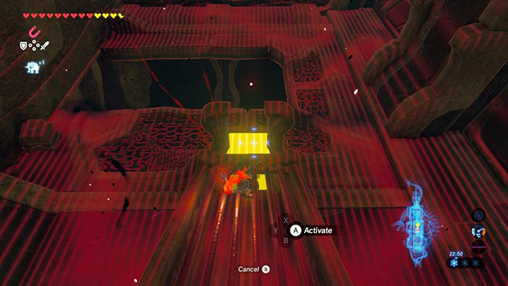 Use the Magnesis Rune to lift the metal bloc - Free the Divine Beasts | Zelda Breath of the Wild walkthrough - Main quests - The Legend of Zelda Breath of the Wild Guide