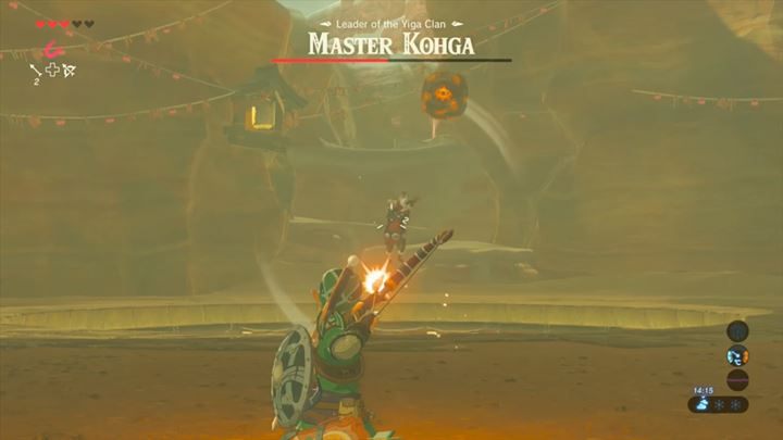 Shoot the enemy when the objects he conjured are above him. - Master Kogha | Bossfight in Zelda Breath of the Wild - Bossfights - The Legend of Zelda Breath of the Wild Guide